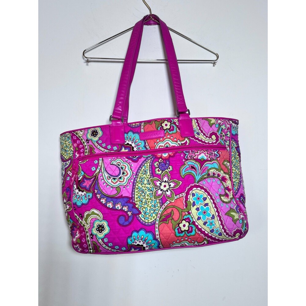 Vera Bradley Large Pink Paisley Quilted Tote Bag Travel Work Shoulder Purse Zip